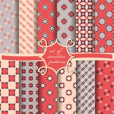 Soyut geometrik şekilleri, dekoratif çiçekleri ve dekorasyon için tasarım elemanlarını içeren pürüzsüz vektör kağıdı seti