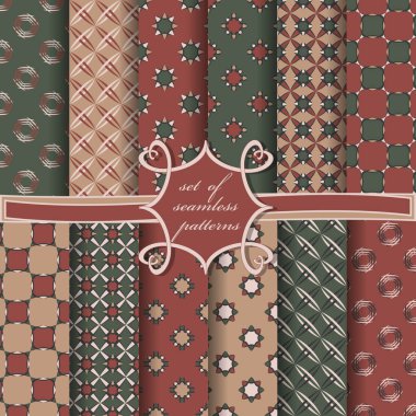 Soyut geometrik şekilleri, dekoratif çiçekleri ve dekorasyon için tasarım elemanlarını içeren pürüzsüz vektör kağıdı seti