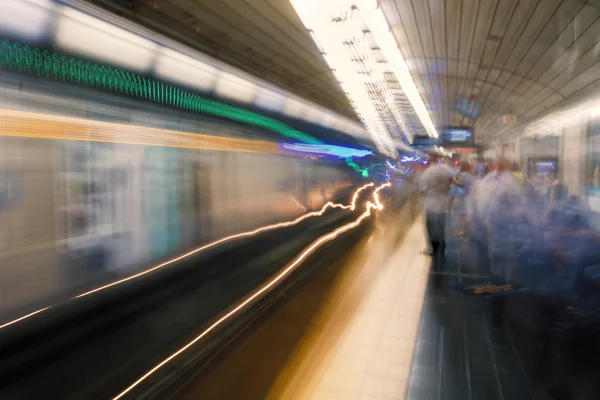 Abstract motion blurred view of a subway station. Stock Image