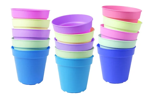 Plastica colorato vasi di fiori — Foto Stock