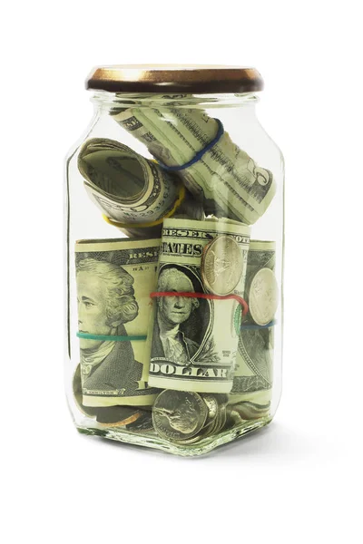 Dinheiro em frasco de vidro — Fotografia de Stock