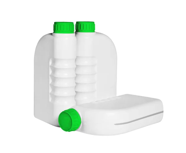 Plastic Containers Engine Lubricants White Background — 스톡 사진