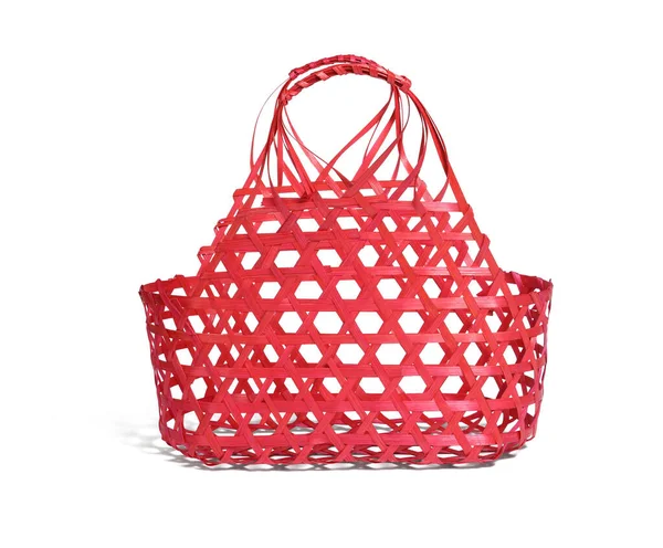 Panier Bambou Rouge Sur Fond Blanc — Photo