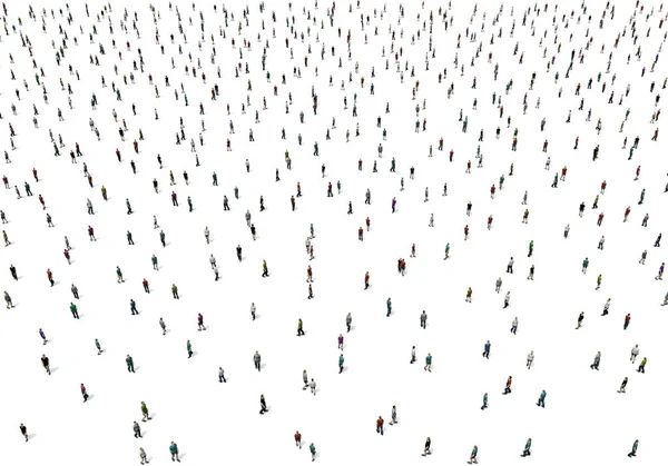 3D hacer multitud de personas en el fondo blanco desde la vista superior, bir — Foto de Stock