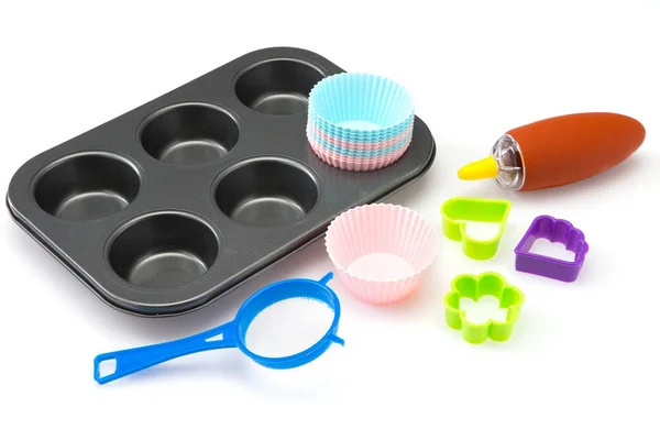 Set of Bakery and kitchen tools cupcake on white background — Stock Photo, Image