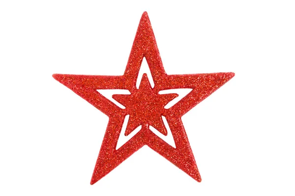 Weihnachten hängende Dekoration roter Stern auf weißem Hintergrund mit c — Stockfoto