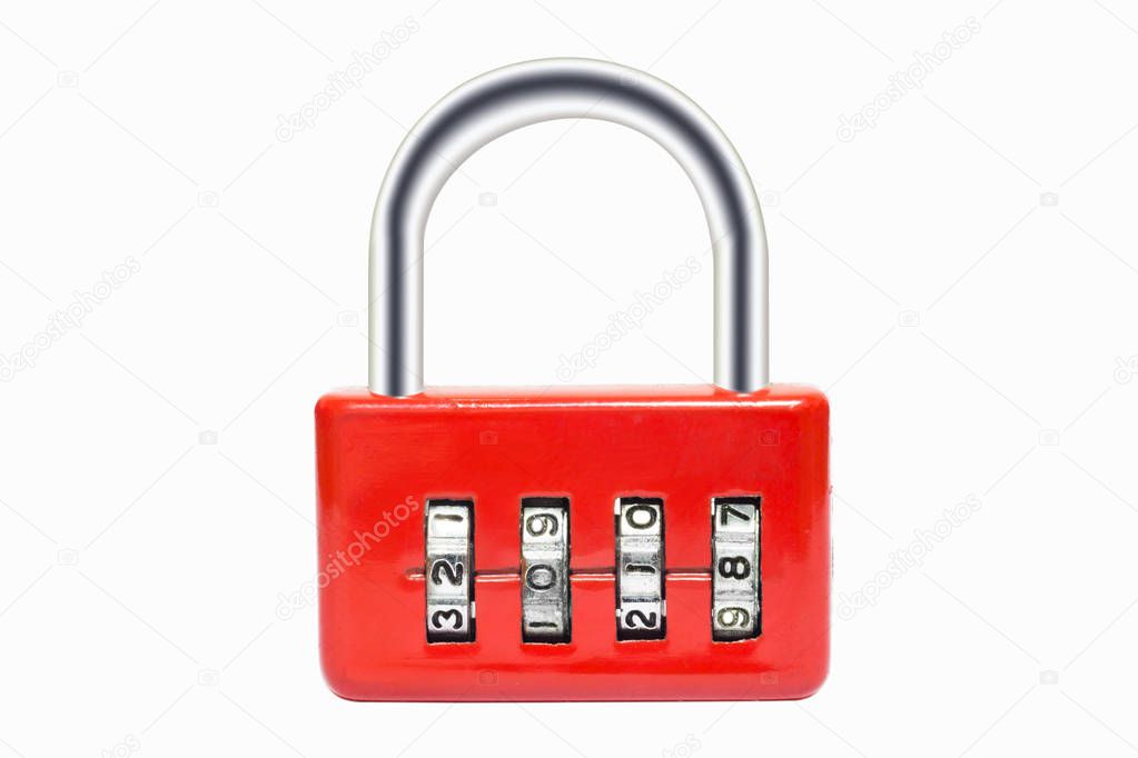 Padlock luggage lock code 2018 new year on white background with clipping path