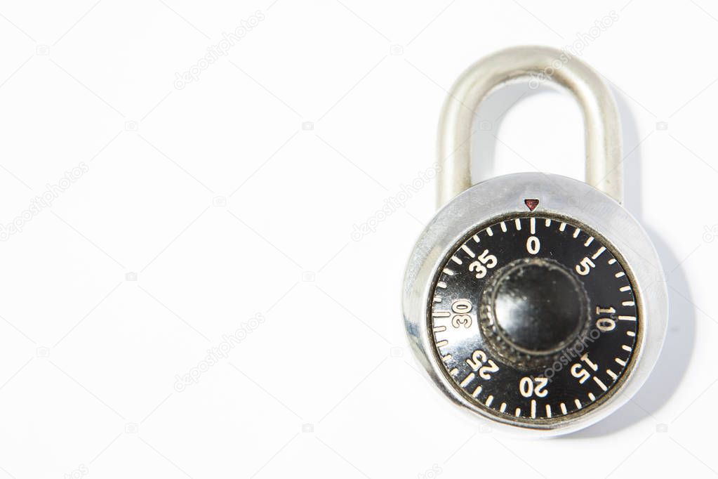 a combination padlock on a white background. with copy space for