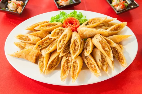 Fried Spring rolls on white plate — Stock Photo, Image