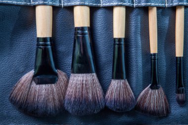 Makyaj fırçaları satır siyah deri kapağı durumda ayarla