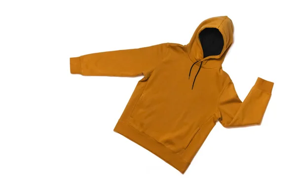 Gelbes Modisches Herren Sweatshirt Mit Kapuze Auf Weißem Hintergrund Von — Stockfoto