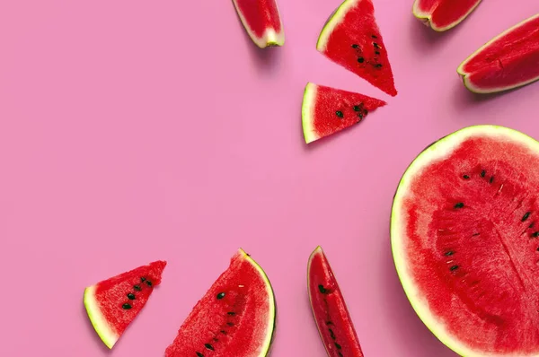 Creative Summer Food Concept Half Pieces Ripe Juicy Red Watermelon — Stock Photo, Image