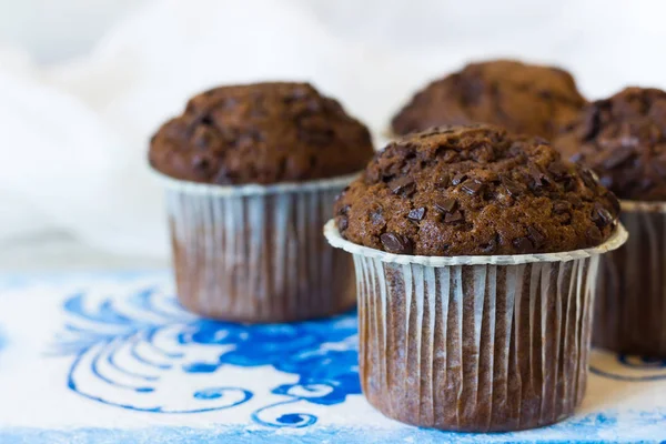 Magdalenas de chocolate con gotas de chocolate — Foto de Stock