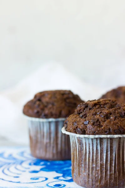 Chocolate muffins on a light background — Stock Photo, Image