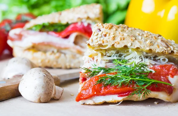 Zwei Scheiben Sandwich mit Huhn — Stockfoto