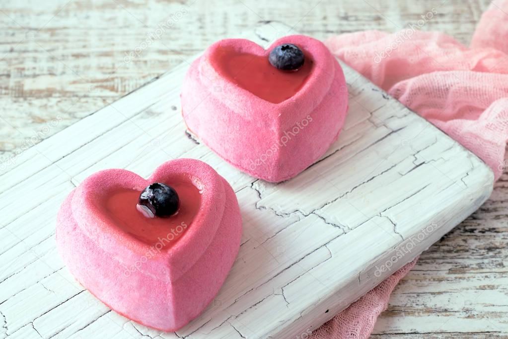 Cakes in the form of heart on the day of the holy Valentine