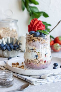 Ev yapımı granola ve taze böğürtlenli Chia Pudingi