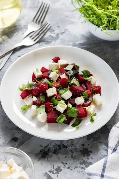 Salade Légère Printemps Été Betteraves Cuites Four Fromage Feta Pousses — Photo