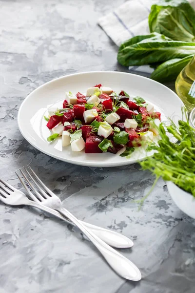 Salade Légère Printemps Été Betteraves Cuites Four Fromage Feta Pousses — Photo