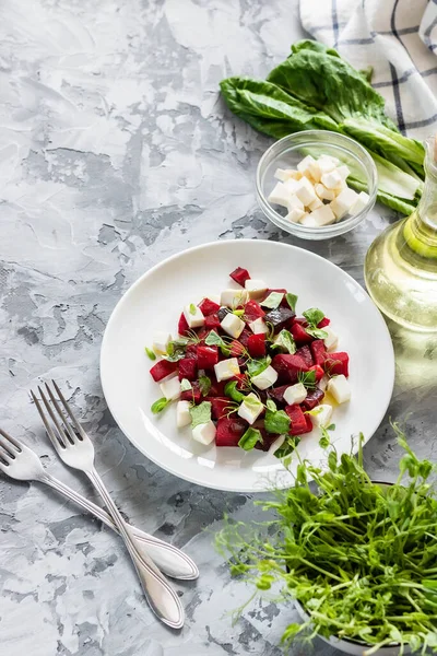 Ensalada Ligera Primavera Verano Remolacha Horno Con Queso Feta Brotes — Foto de Stock