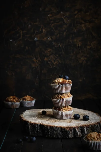 Muffins Con Arándanos Shtreisel Hornear Casa Comida Sencilla Cómoda — Foto de Stock
