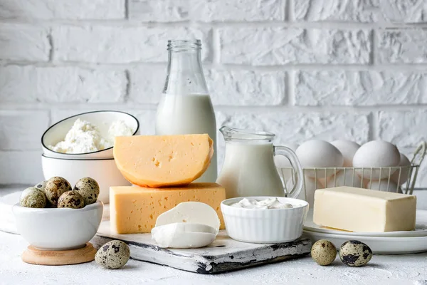 A variety of farm products. Assorted dairy and dairy products