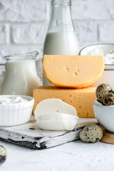 A variety of farm products. Assorted dairy and dairy products