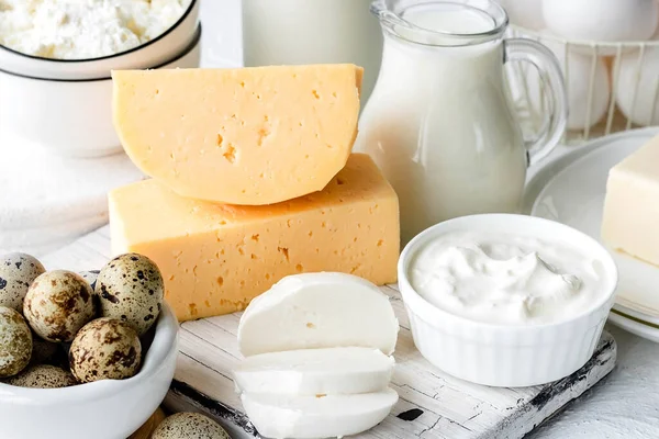 A variety of farm products. Assorted dairy and dairy products