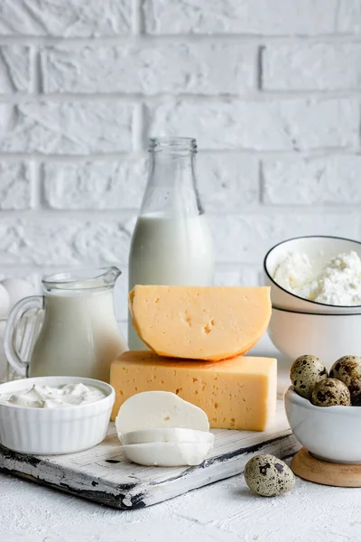 Una Varietà Prodotti Agricoli Prodotti Lattiero Caseari Assortiti — Foto Stock