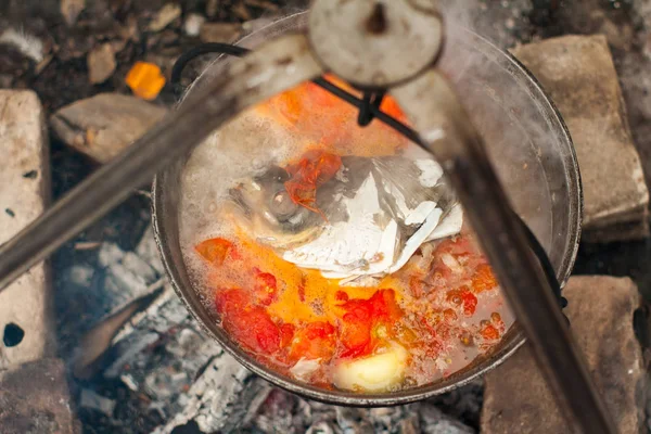 Soupe de poisson sur le feu — Photo