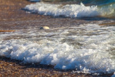 güçlü dalgalar sahil boyunca gürültüyle çarpmak.