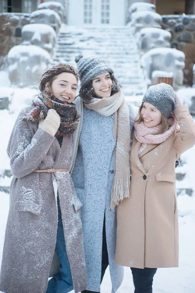 Três mulheres posando no inverno — Fotografia de Stock