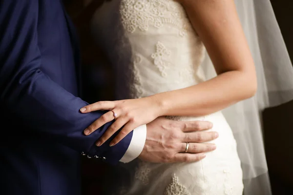 Happy bride couple hugging — Stock Photo, Image