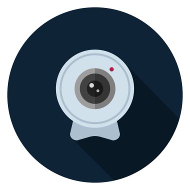 Web cam simgesi. Düz stil çizimde. Uzun gölge ile yuvarlak simge.