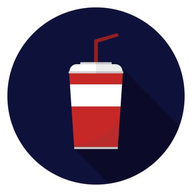 Gazoz Kupası simgesi. Düz stil çizimde. Uzun gölge ile yuvarlak simge.