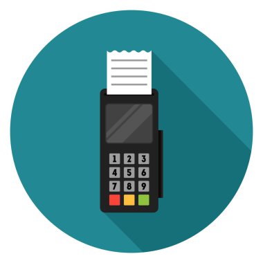 Terminal simgesi. Düz stil çizimde. Uzun gölge ile yuvarlak simge.