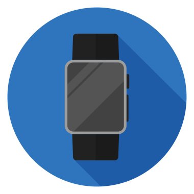 Akıllı Saat simgesi. Düz stil çizimde. Uzun gölge ile yuvarlak simge.