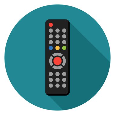 Uzaktan kumanda simgesi. Düz stil çizimde. Uzun gölge ile yuvarlak simge.