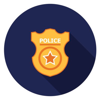 Polis rozeti simgesi. Düz stil çizimde. Uzun gölge ile yuvarlak simge.