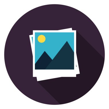 Fotoğraf simge. Düz stil çizimde. Uzun gölge ile yuvarlak simge.