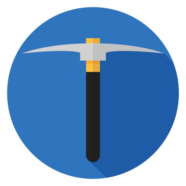 Kazma simgesi. Düz stil çizimde. Uzun gölge ile yuvarlak simge.