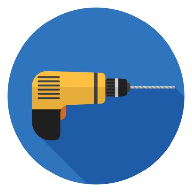 Matkap simgesi. Düz stil çizimde. Uzun gölge ile yuvarlak simge.