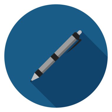 Office kalem simgesini. Düz stil çizimde. Uzun gölge ile yuvarlak simge.