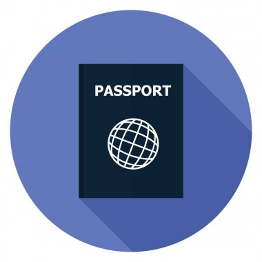 Passport simgesini. Düz stil çizimde. Uzun gölge ile yuvarlak simge.