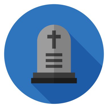 Mezar simgesi. Düz stil çizimde. Uzun gölge ile yuvarlak simge.