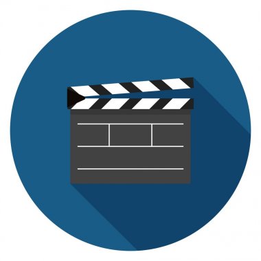 Movie clapper board icon. Illustration in flat style. Round icon with long shadow. clipart