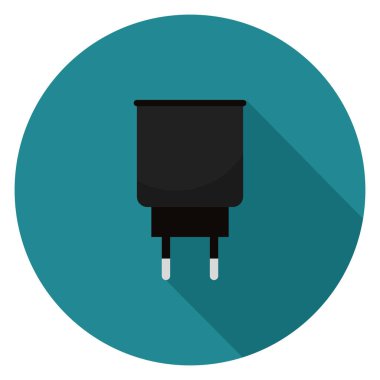 Şarj simgesi. Düz stil çizimde. Uzun gölge ile yuvarlak simge.