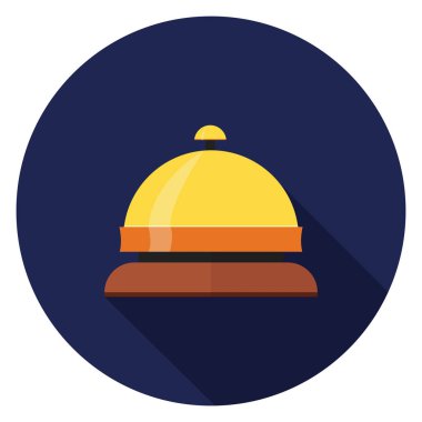 Resepsiyon zil simgesini. Düz stil çizimde. Uzun gölge ile yuvarlak simge.