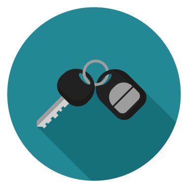 Araba anahtar simgesi. Düz stil çizimde. Uzun gölge ile yuvarlak simge.