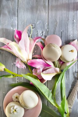 Tatlı vanilya macarons Fransız